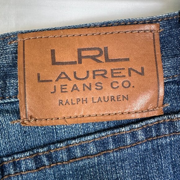 LRL Lauren Jeans Co Denim Pencil Skirt Women's Size 4P Blue Slit Knee Length 90s - Picture 6 of 11